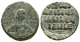 Anonymous. Class A2. Time of Basil II and Constantine VIII (1020-1028). AE follis . Constantinople. Obv: +EMMA-NOVHΛ, bust of Christ facing, wearing n...