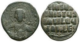 Anonymous. Class A2. Time of Basil II and Constantine VIII (1020-1028). AE follis . Constantinople. Obv: +EMMA-NOVHΛ, bust of Christ facing, wearing n...