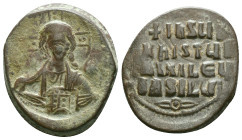 Anonymous. Class A2. Time of Basil II and Constantine VIII (1020-1028). AE follis . Constantinople. Obv: +EMMA-NOVHΛ, bust of Christ facing, wearing n...
