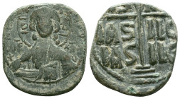 ANONYMOUS FOLLES. Class B. Attributed to Romanus III (1028-1034). Obv: + EMMA NOVHΛ / IC - XC. Bust of Christ facing, holding book of Gospels and wear...
