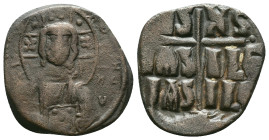 ANONYMOUS FOLLES. Class B. Attributed to Romanus III (1028-1034). Obv: + EMMA NOVHΛ / IC - XC. Bust of Christ facing, holding book of Gospels and wear...