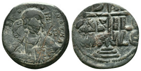 ANONYMOUS FOLLES. Class B. Attributed to Romanus III (1028-1034). Obv: + EMMA NOVHΛ / IC - XC. Bust of Christ facing, holding book of Gospels and wear...