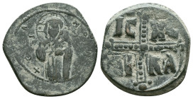 ANONYMOUS FOLLES. Class C. Attributed to Michael IV (1034-1041). Obv: + ЄMMANOVHΛ / IC - XC. Christ Antiphonetes standing facing. Rev: IC - XC / NI - ...