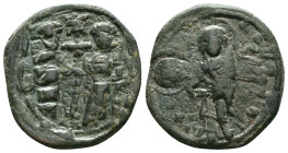 CONSTANTINE X DUCAS with EUDOCIA (1059-1067). Follis. Constantinople. Obv: + ЄMMANOVHΛ / IC - XC. Christ Pantokrator standing facing on footstool. Rev...