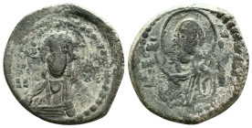 Anonymous Follis, Class G. Romanus IV, AD 1068-1071. AE, Follis. Constantinople. Obv: IC XC. Bust of Christ, nimbate, facing, right hand raised, scrol...