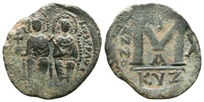 Justin II, with Sophia. 565-578. AE Half Follis. Cyzicus mint. Dated RY 9 (573/4...