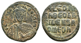 Leo VI the Wise Ae Nummus. Constantinople, AD 886-912. LEOn bAS ILEUS ROM', facing bust, wearing crown and chlamys, holding akakia / LEOn En QEO bA SI...