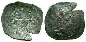 Manuel I Comnenus. 1143-1180. Æ Aspron Trachy . Constantinople mint. Struck 1167-1180(?). Christ Pantocrator entrhoned facing; stars flanking / Manuel...