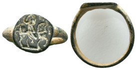 Bronze Seal  Ring AE , Circa 10th-12th Century ADReference :Condition: Very Fine