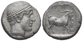 Thrace,Ainos. AR Tetradrachm, 15.43 g 24.00 mm. Circa 455. 
Obv: Head of Hermes right, wearing petasos with pelleted rim . 
Rev. AINI Goat standing ri...