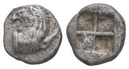 Thrace, Chersonesos. AR Diobol, 1.22 g 10.03 mm. Circa 500 BC.
Obv: Forepart of lion right, head left.
Rev: Quadripartite incuse square.
Ref: BMC 2; H...