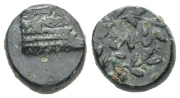 Thrace, Elaious. AE, 2.25 g 11.79 mm. Circa 4th-3rd centuries BC.
Obv: Prow of war galley right, acrostolium as stag's head.
Rev: EΛΑI within laurel w...