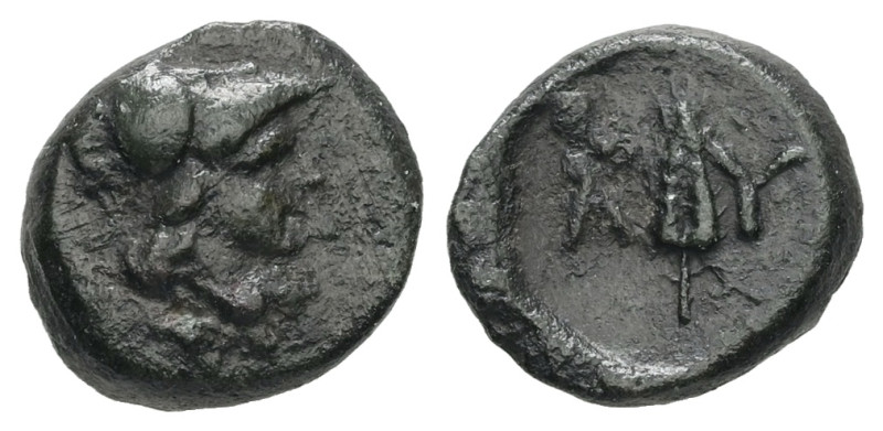 Thrace, Lysimacheia. Ae, 1.19 g 11.25 mm. Circa 309-220 BC.
Obv: Head of Athena ...