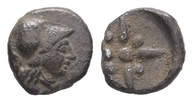 Asia Minor. Uncertain mint. AR, Hemiobol, 0.22 g 9.66 mm. Circa 500-400 BC.
Obv:...
