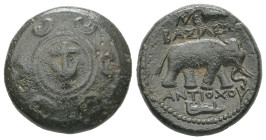 Seleukid Kingdom. Antioch. Antiochos I Soter. Ae, 6.06 g 18.84 mm. 281-261 BC.
Obv: Macedonian shield with Seleukid anchor in central boss 
Rev: Eleph...