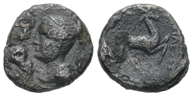 Seleukid Kingdom, Antiochos II Theos, Ae 2.78 g 15.14 mm. 261-246 BC. Ephesos.
O...