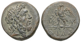 Bithynia, Dia. Ae, 8.15 g 20.52 mm. Circa 95-90 or 80-70 BC. Struck under Mithradates VI Eupator.
Obv: Laureate head of Zeus right.
Rev: ΔΙΑΣ. Eagle, ...