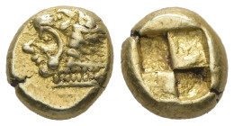 Bithynia, Herakleia Pontika. EL Hekte – Sixth Stater, 2.56 g. 10.13 mm. Circa 530-520 BC.
Obv.: Head of Herakles left, wearing lion skin; the lion ski...