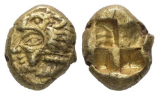 Bithynia, Herakleia Pontika. EL Hekte – Sixth Stater, 2.59 g. 10.26 mm. Circa 530-520 BC.
Obv.: Head of Herakles left, wearing lion skin; the lion ski...