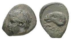 Troas, Gargara. Ae, 0.69 g. 9.59 mm. 4th century BC.
Obv.: Laureate head of Apollo to left.
Rev.: ΓAP, Head of ram left within incuse circle.
Ref.: SN...