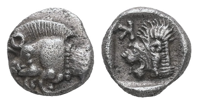 Mysia, Kyzikos. AR Hemiobol. 0.38 g. 7.05 mm. Circa 525-475 BC.
Obv.: Forepart o...