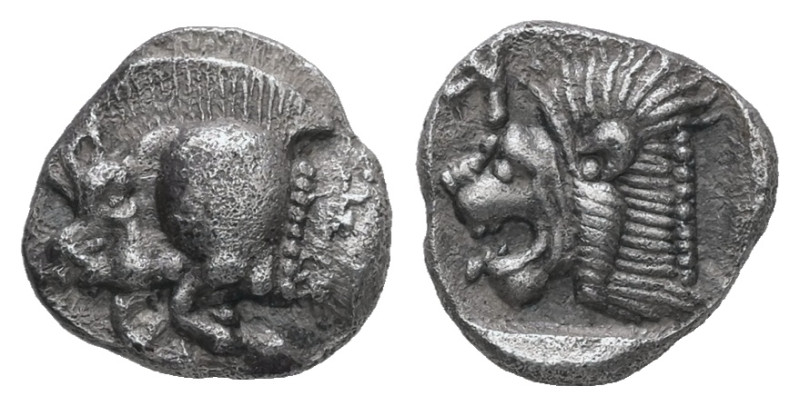 Mysia, Kyzikos. AR Obol, 0.84 g 9.36 mm. Circa 450-400 BC.
Obv.: Forepart of boa...