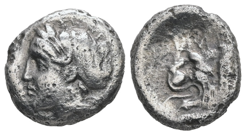 Mysia, Kyzikos, AR Drachm, 2.84 g 14.61 mm. Circa 390-341/0 BC.
Obv: Head of Kor...