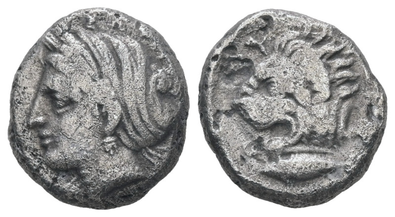Mysia, Kyzikos, AR Drachm, 3.07 g 14.15 mm. Circa 390-341/0 BC.
Obv: Head of Kor...