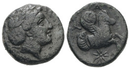 Mysia, Lampsakos. AE. 5.83 g. 18.57 mm. 4th-3rd centuries BC.
Obv.: ΛΑΜ. Laureate head of female to right.
Rev.: ΨΑ. Forepart of Pegasos right; star b...