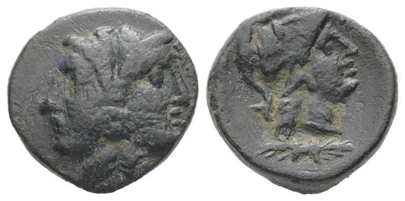 Mysia, Lampsakos. Ae, 3.24 g 15.37 mm. 4th-3rd century BC.
Obv: Female janiform ...