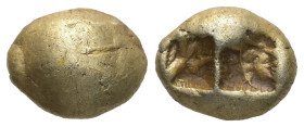 Ionia, Uncertain mint. EL sixth-stater or hekte, 2.36 g 11.12 mm. Ca. 650-600 BC. Lydo-Milesian standard. 
Obv: Uncertain blank type 
Rev: Two incuse ...