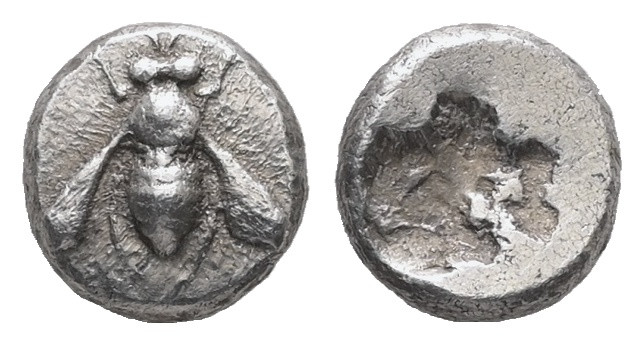 Ionia, Ephesos. AR Obol, 0.53 g 6.84 mm. Circa 550-500 BC. 
Obv: Bee, with curve...