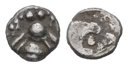 Ionia, Ephesos. AR, Tetartemorion. 0.16 g. - 5.32 mm. Circa 500-420 BC.
Obv.: Bee with slightly curved wings; annulet to left and right.
Rev.: Ε Φ, He...