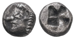 Ionia, Kolophon. AR Diobol, 1.00 g 8.88 mm. Circa 530/25-500 BC.
Obv: Archaic head of Apollo left.
Rev: Quadripartite incuse square.
Ref: Unpublished ...