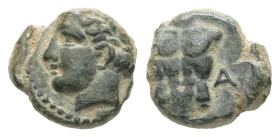 Ionia, Magnesia ad Maeandrum. Ae, 0.51 g 7.90 mm. Circa 400 BC
Obv: Laureate head of Apollo left.
Rev.: [M] A , Cuirass.
Ref.: SNG Kayhan, 393-94.
Fin...