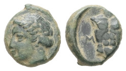 Ionia, Magnesia ad Maeandrum. Ae, 0.62 g 8.89 mm. Circa 400 BC
Obv: Laureate head of Apollo left.
Rev.: M [A] , Cuirass.
Ref.: SNG Kayhan, 393-94.
Fin...