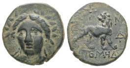 Ionia, Miletos. Ae, 3.70 g 17.78 mm. Circa 3rd Century BC. - ΤΟΜΗΔΙ-, magistrate.
Obv: Laureate head of Apollo facing slightly left.
Rev: - ΤΟΜΗΔΙ-, L...