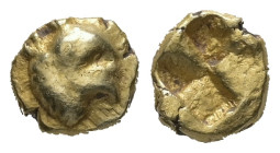 Ionia, Phokaia. EL 1/24 Stater. 0.63 g 6.74 mm. Circa 625/00 BC.
Obv: Head of griffin right.
Rev: Quadripartite incuse square.
Ref: Bodenstedt E1; Bos...