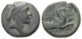 Ionia, Phokaia. Ae, 4.50 g 18.40 mm. Circa 3rd-2nd century BC. Unclear, magistrate.
Obv: Head of Hermes right, wearing petasos.
Rev: Φ – Ω, Forepart o...