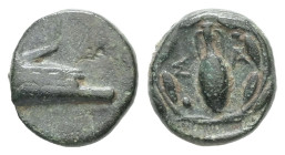 Ionia, Samos. Ae, 0.66 g 8.92 mm. Circa 412/1-406/5 BC.
Obv: Prow of Samian galley right.
Rev: ΣA Amphora within wreath.
Ref: HGC 6, 1259. SNG Copenha...