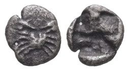 Caria, Kos. AR Hemiobol, 0.23 g 6.80 mm. Circa 500-480 BC.
Obv: Crab.
Rev: Quadripartite incuse square.
Ref: SNG Keckman 903; HGC 6, 1297.
Fine