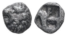 Asia Minor, Uncertain. AR Hemiobol, 0,44 g. - 7.54 mm. Circa 6th-5th centuries BC.
Obv.: Head of roaring lion left.
Rev.: Quadripartite incuse square....