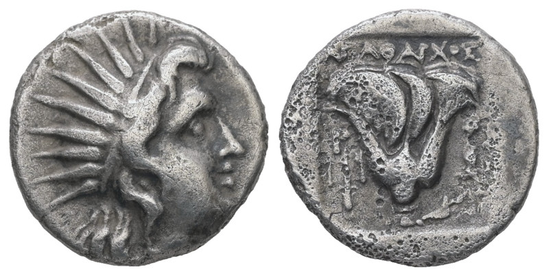 Caria, Rhodes. AR Drachm, 2.74 g 15.26 mm. Circa 188-170 BC. Agatharchos, magist...