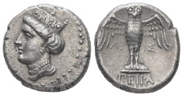 Pontos, Amisos. AR Drachm, 5.56 g 18.63 mm. Aris-, magistrate. Circa 435-370 BC. 
Obv: Head of Hera left, wearing decorated polos, triple-pendant earr...