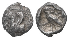 Cilicia, Uncertain. AR Obol, 0.64 g 9.44 mm. 4th century BC. 
Obv: Forepart of Pegasos left 
Rev: Owl standing left, head facing; olive spray above. 
...