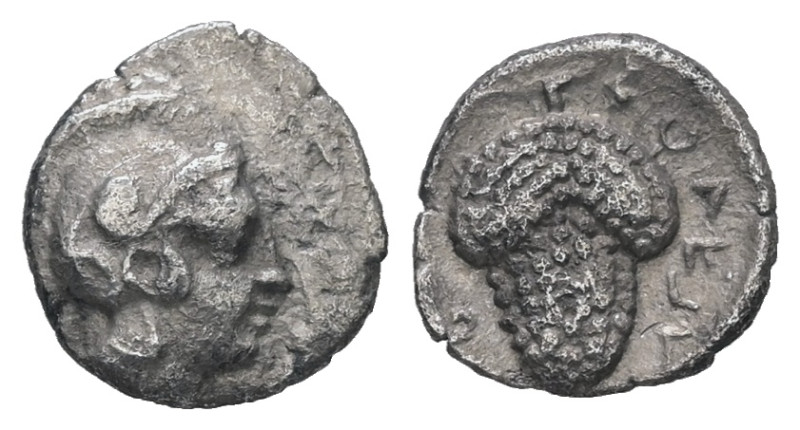 Cilicia, Soloi. AR Obol, 0.48 g 9.04 mm. Circa 350-300 BC. 
Obv: Helmeted head o...