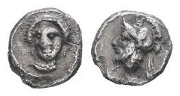 Cilicia, Tarsos. Pharnabazos. Persian military commander. AR Tetartemorion, 0.14 g 5.67 mm. 380-374/3 BC. Struck circa 380-379 BC. 
Obv: Head of femal...