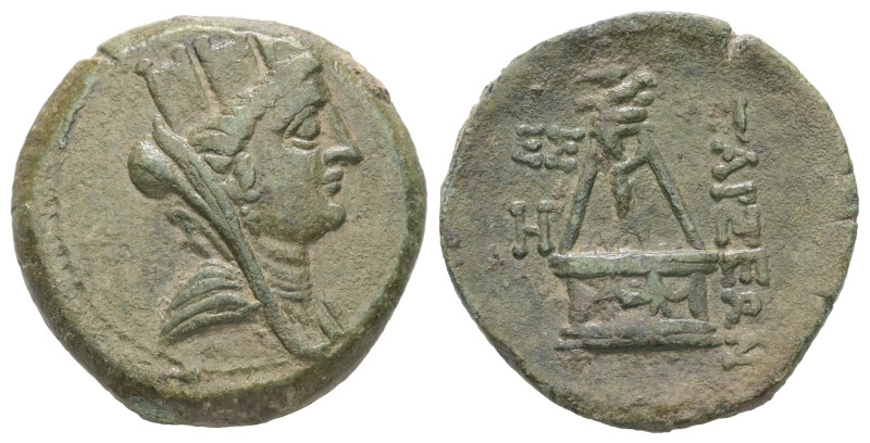Cilicia,Tarsos. Ae, 7.50 g 21.13 mm. 2nd-1st century BC.
Obv: Turretted head of ...