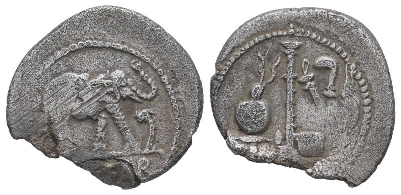 Julius Caesar, 49 BC. AR, Denarius. 3.28 g. 19.68 mm. Rome.
Obv: CAESAR. Elephan...