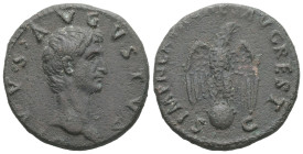 Divus Augustus. Restoration issue under Nerva, AD 96-98. AE, As. 10.83 g. 27.01 mm. Obv: DIVVS AVGVSTVS. Bare head right.
Rev: IMP NERVA CAES AVG REST...